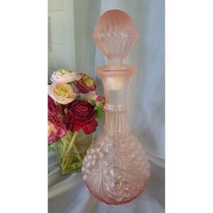 Vintage Satin Pink Imperial Glass Embossed Decanter